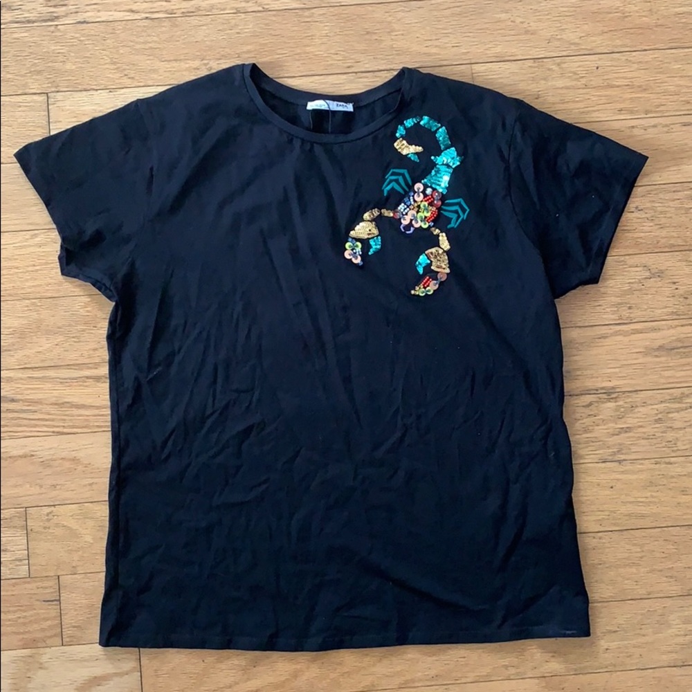 Zara Beaded And Sequin Scorpion Tee